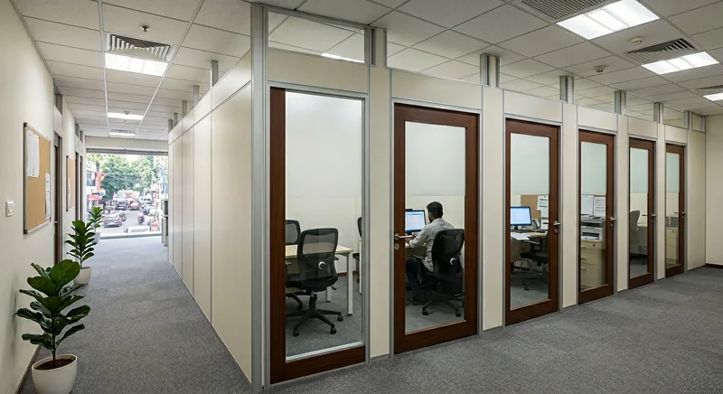 Drywall partition cabins in an East Fort office, Thrissur